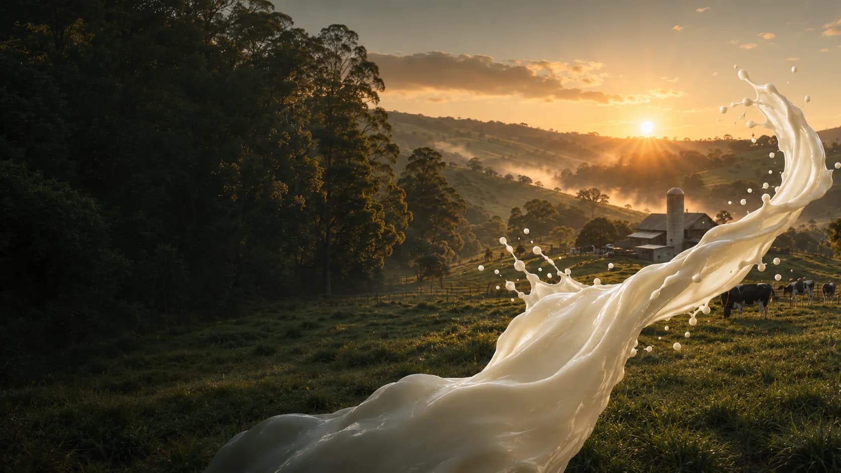 Fazenda leiteira ao amanhecer