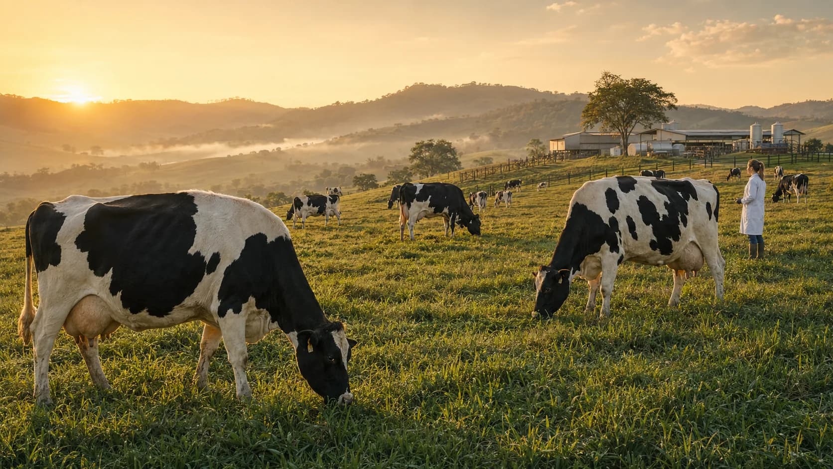 Vacas saudáveis em pastagem verde
